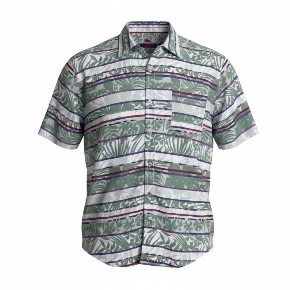 Tommy‎ Bahama Mens Large Maldonado Camp Stripe Tropical Fern Button Front Shirt